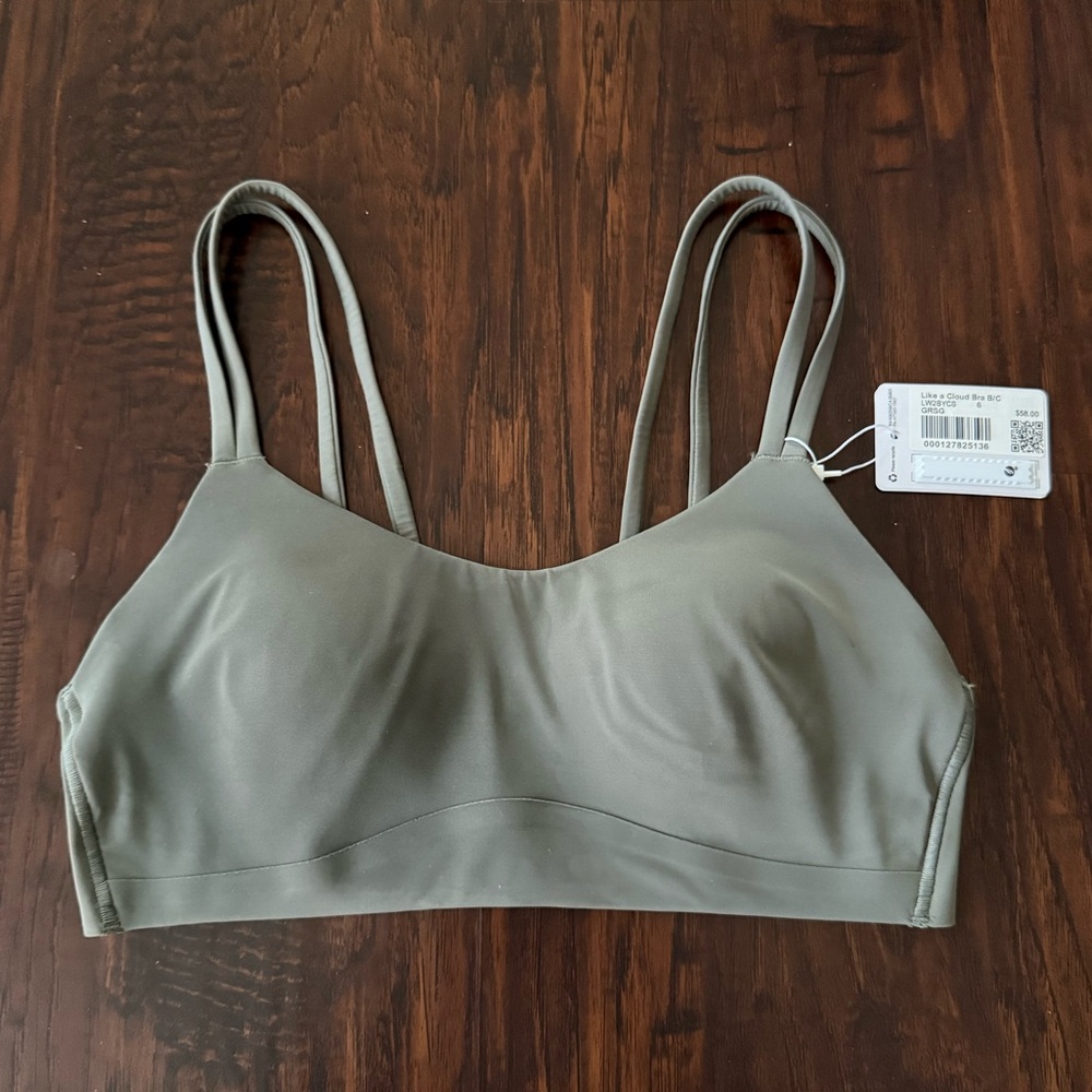 NWT Lululemon like a cloud strappy sports bra size 6 grey sage